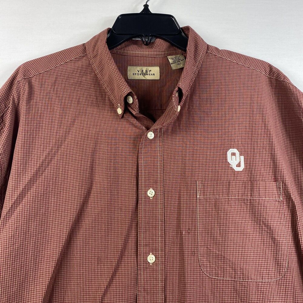 Oklahoma Sooners Shirt Mens Size XL Red Plaid Long Sleeve Vesi Sportswear